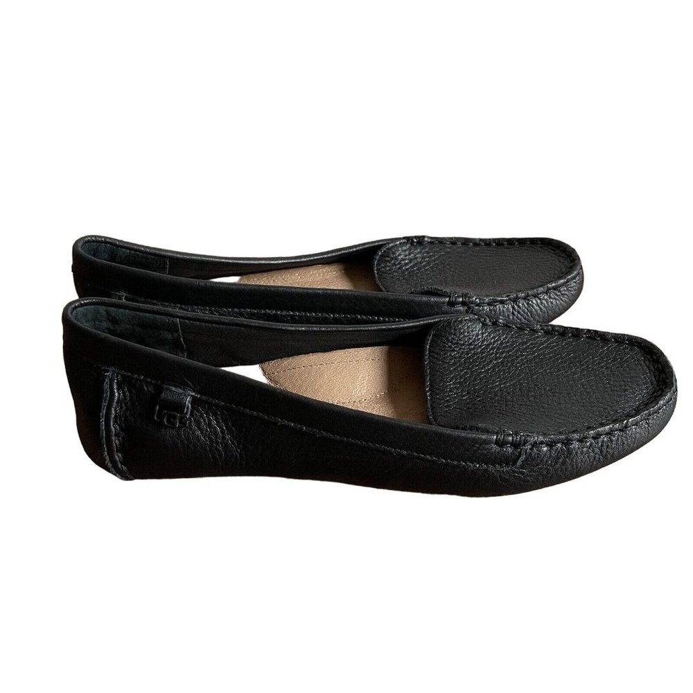 COPY - UGG Women 10 Black Leather Slip-On Flores Moccasin Driving Loafers Flats